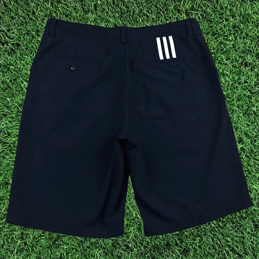 Adidas Men's ClimaLite Black Chino Flat Front 3-Stripe Logo Golf Shorts Size 34